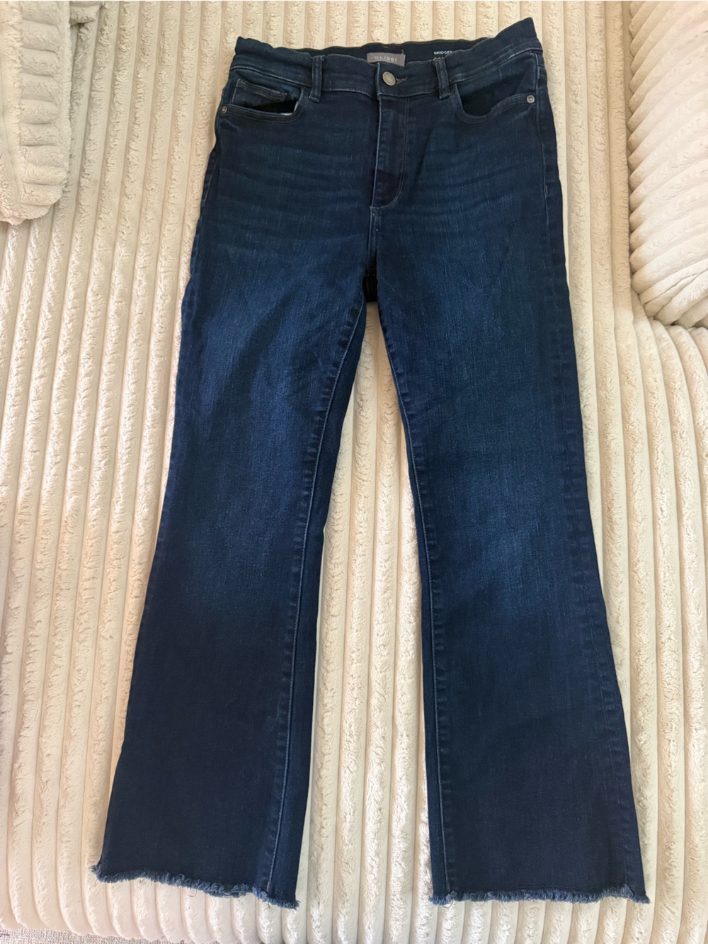 DL1961 Women's Dark Blue Bridget Boot Ankle Jeans with Raw Hem